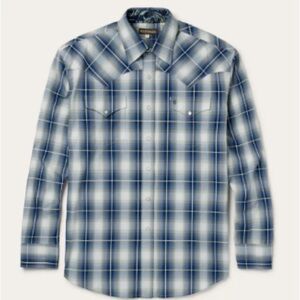 Wrangler Blue and White Casual Button Down Shirt with Western Yokes